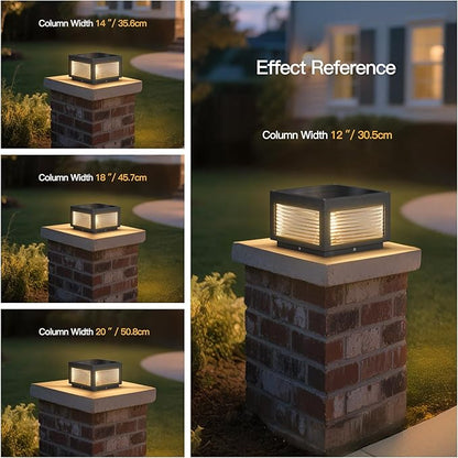 Solar Post Lights 9.84" Outdoor Pillar Lamp, Modern Column Cap Light IP54 Waterproof Led Fence Deck Gate Lantern Patio Landscape Lighting for Outside Yard Garden Entrance Driveway Decor