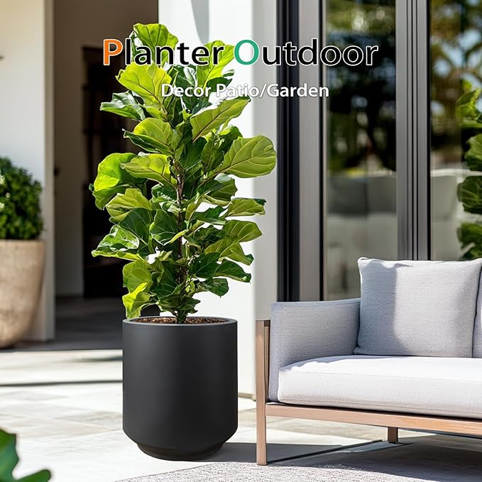 Concrete Planter Outdoor Indoor, Large Cement Plant Pots for Trees Flowers (Black, 17 inch)