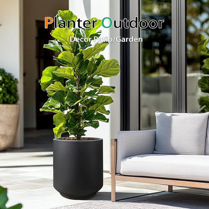 Concrete Planter Outdoor Indoor, Large Cement Plant Pots for Trees Flowers (Black, 17 inch)