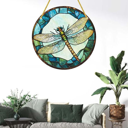 Acrylic Stained Window Hanging Dragonfly Acrylic Decoration for Indoor Outdoor Home Bar Office Garden Plastic Ornament Decor 12x12 Inch