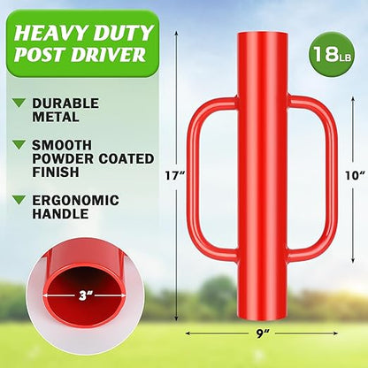Gtongoko 18LB T Post Driver with Handles Heavy Duty Fence Post Driver Post Pounder for T-Posts，U Channel，Metal Post and Sign Post Pole Driver Tool,17 Inch Red