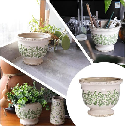 Vintage Ceramic Ice Crack Flower Pot with Drainage Hole Rustic Planter for Indoor and Outdoor Decorative Pots for Plants Unique Plant Pot Gardening Gift