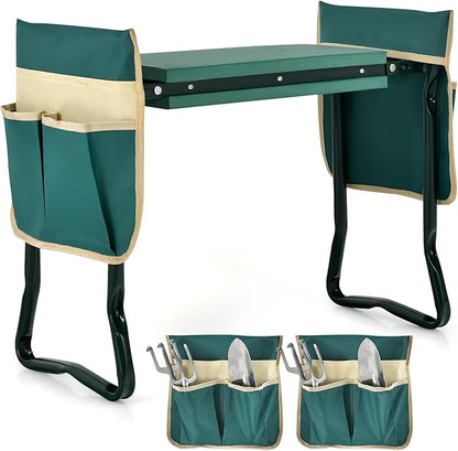 Giantex Garden Kneeler & Seat, Folding Gardening Stool, Portable Garden Bench with EVA Foam Pad, Heavy-Duty Metal Frame, Gardening Gift for Women Men Seniors (Holds 330 LBS) (with 2 Bags)