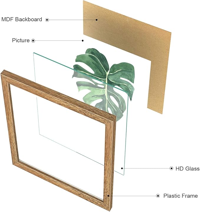 ArtbyHannah Framed Bathroom Wall Decor, 10x10 Inch Botanical Wall Art with Sage Green Plant Print for Wall Decoration, Minimalist Restroom Decor (Walnut)