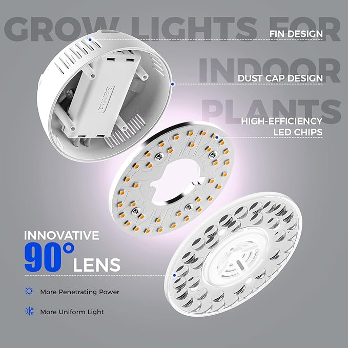 Barrina Orbgrow OG09 Puck LED Grow Light, Pinkish White 54W(6 x 9W, 810 Watt Equiv), Plant Lights for Indoor Plants Full Spectrum, Magnetic & Linkable, Small Grow lamp for Plant Shelf, 6 Packs