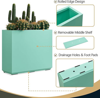 Wallowa Metallic Heavy Outdoor Planter Box, Span Planter, Long and Tall Divider Planter, 30Lx10Wx24H, Aqua Blue, No Assembly 30.8 Pounds