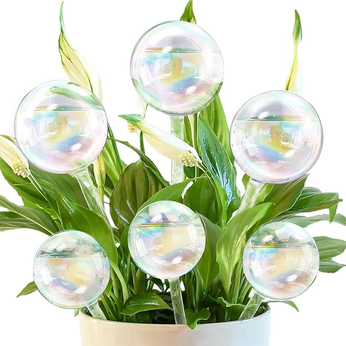 6Pcs Plant Watering Globes,Iridescent Rainbow Glass Self Watering Planter Insert,Clear Watering Bulbs for Indoor,Outdoor,Flowerpot,Hanging Plants,Home Garden(3 Large+3 Small)