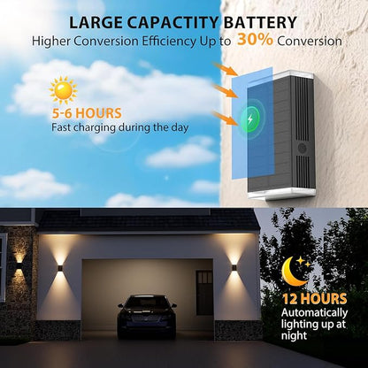 Solar Wall Light Outdoor , 3000/4000/6000K 3 Modes Dusk to Dawn Lighting Wall Sconce IP67 Waterproof Up and Down Solar Lights Outdoor Front Door Light for House, Garage, Porch, Doorway,Fence (6PACK)