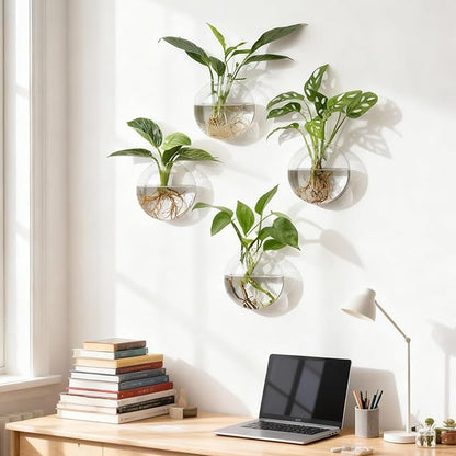 4Pcs Wall Hanging Planter Propagation Stations Glass Terrariums Vase for Hydroponics Plants, Bathroom, Home Office Living Room Decor Gift