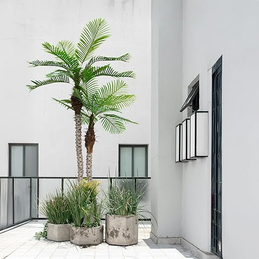 8FT Artificial Palm Tree with Realistic Bark & Leaves, UV Resistant Faux Indoor Outdoor Palm Plant for Home, Office, Yard, Patio, and Living Room Decor (96 Inches)