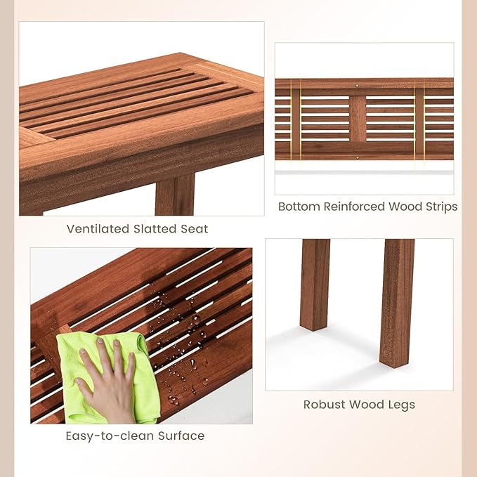 ERGOMASTER Wooden Backless Outdoor Bench, 2-Person Indoor Outdoor Patio Dining Benches for Backyard, Lawn, Porch, Garden (Set of 2)