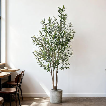 5FT Artificial Olive Tree Artificial Olive Plants, Tall Faux Olive Tree Faux Silk Plant Fake Plant Ultra-Realistic Silk Leaves & Natural Trunk Indoor Outdoor Use