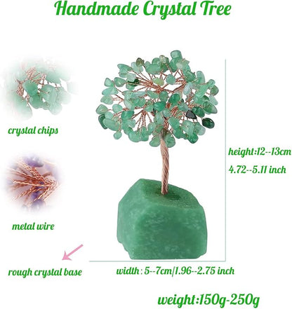Healing Green Aventurine Crystal Tree - Natural Reiki Gemstone Base with Copper Wire - Feng Shui Money Tree for Home Office Desk Decor - Good Luck