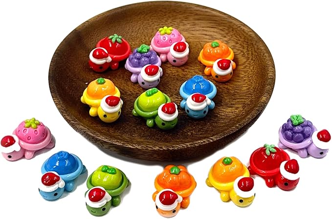 14PCS Mini Resin Turtles with Christmas Hat, Fruit Theme Turtle Figurines, Resin Animal Miniature Decor, Christmas Theme Figurine for Landscape Dollhouse Micro Fairy Garden Decoration Ornament