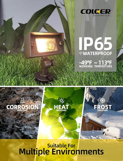 COLOER Brass Small Rectangular Flood Lights Outdoor 12 Pack with 2W 2700K Warm White LED G4 Bulb, 12V Low Voltage Landscape Outside Lights for House Illuminating Signs, Walls and Plant Material