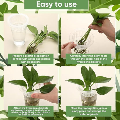 Baderke 35 Pcs Plastic Plant Propagation Station Desktop Terrariums Plant Tabletop Vase with Hydroponic Baskets for Indoor Home Office Desktop Decor (4.25'',4.57'',5.47'')