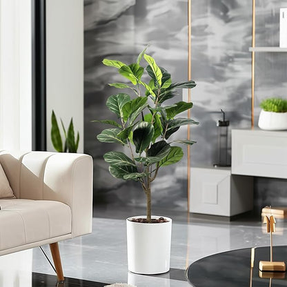 Artificial Fiddle Leaf Fig Tree, 4FT Faux Ficus Lyrata Plant Tall Fake Tree for Home Decor Artificial Tree for Indoor Office Living Room (Fiddle Leaf Fig Tree, 4 FT)