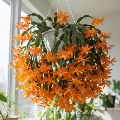 Christmas Cactus Live Plant 4 inch Pot, Christmas Flower Plant, Flower Succulents Plants, Holiday Christmas Cactus for Planting (Orange Christmas Cactus)