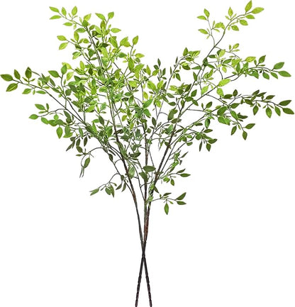 43.3 Inch Green Nandian Fake Plants 2 Pcs Greenery Stems for Vase Decor, Artificial Plants Faux Branches for Vase Filler Fake Leaves Office Home Decor
