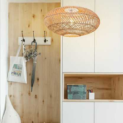 Arturesthome Natural Rattan Pendant Light, Woven Round Chandelier Pendant Lamp Shade, Hanging Ceiling Light, Handmade Lampshade for Kitchen Island Dining Room Hallway Foyer