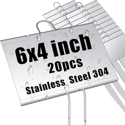 Landhoow 20 Pcs Large Garden Plant Markers Metal Plant Labels Sign 4'' x 6'' with 11'' Stake Weatherproof Waterproof Garden Sign for Outdoor Seedlings Herbs Vegetable Greenhouse, Silver