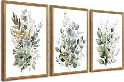 FYLDPSB 3 PCS Framed Watercolor Floral Canvas Wall Art, Boho Sage Green Wildflower Wall Decor, Modern Flowers and plants Painting Print for Bedroom Living Room Bathroom Decorations 24''L x 16''W