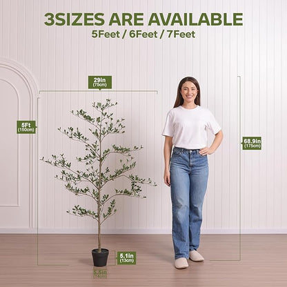 Artificial Black Olive Tree 5ft - Shady Lady UV Resistant Faux Olive Trees Indoor Outdoor Decor - Modern Aesthetic Tall Fake Plants with Pot for Home Office Living Room Patio Floor, VN140