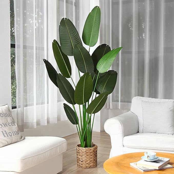 Fopamtri Artificial Bird of Paradise Plant 6 Feet Fake Palm Tree with 13 Trunks Faux Tree for Indoor Outdoor Modern Decoration Feaux Plants in Pot for Home Office Perfect Housewarming Gift