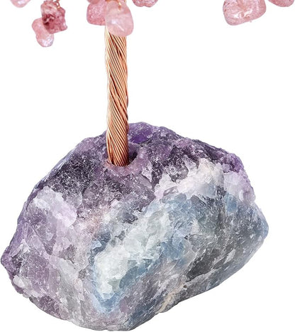 Jovivi Natural Strawberry Quartz Crystal Tree, Raw Healing Crystals Fluorite Base Bonsai Money Tree for Home Office Table Decor Wealth and Luck