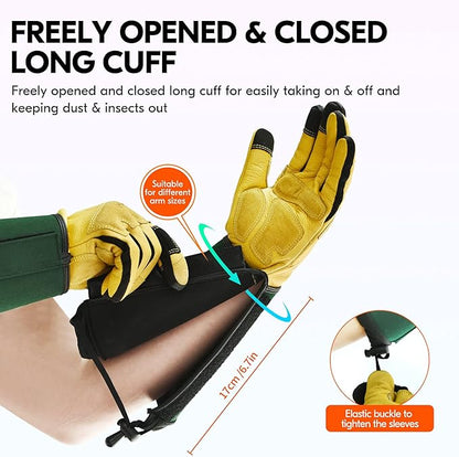 Vgo... Men's Extra-Long Leather Gardening Gloves, Gauntlet with Adjustable Cuff, Puncture & Thorn Proof, Touchscreen (CA7472)