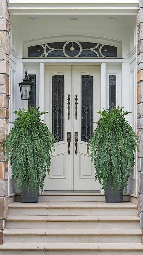 Ferns Fake Plants 59 Fronds Artificial Plants Outdoor 57" Long Fake Fern Look Real Large Plant Artificial Ferns Potted | Hanging Boston Fern | Fake Plant Shrubs for Home Garden Porch Farmhouse Decor