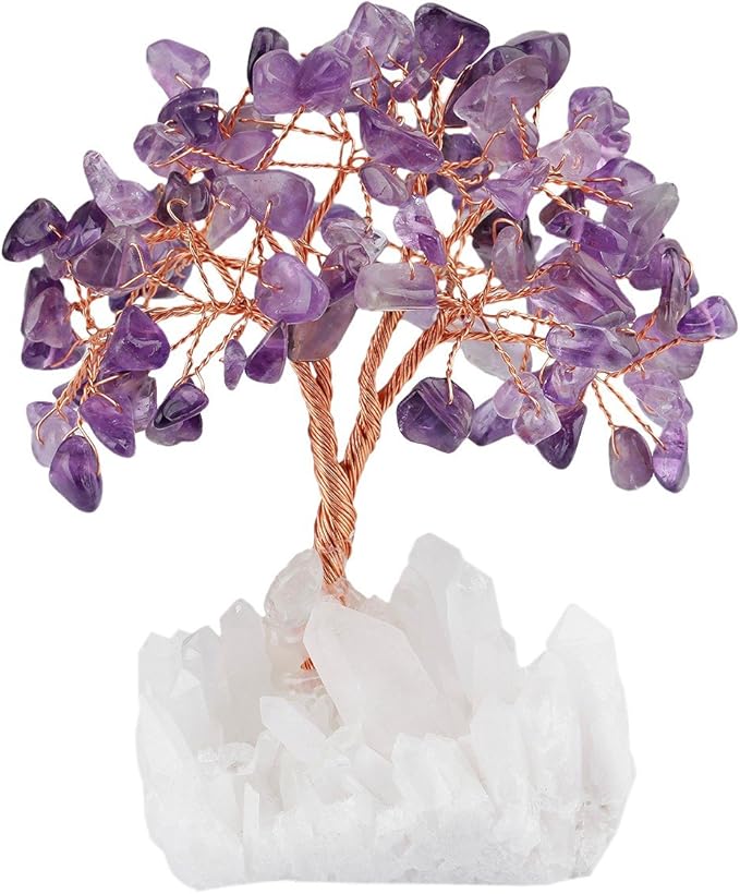 mookaitedecor Amethyst Crystal Tree, Quartz Cluster Rock Crystal Base Bonsai Money Tree for Wealth and Luck