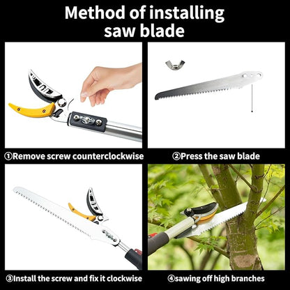 4.6-10 Ft Tree Trimmers Long Handle Pruner with Long Reach Pole Saw, Extendable Tree Pruner Cut and Hold Pruning Trimmer, Telescoping Fruit Picker Pole Tools for Branches Bypass Lopper