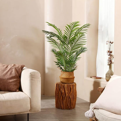 LOMANTO Fake Majesty Palm Plant 3Ft Artificial Plants for Home Decor Indoor Small Faux Trees in Pot Fake Tropical Plants for Housewarming Gift 2Pack