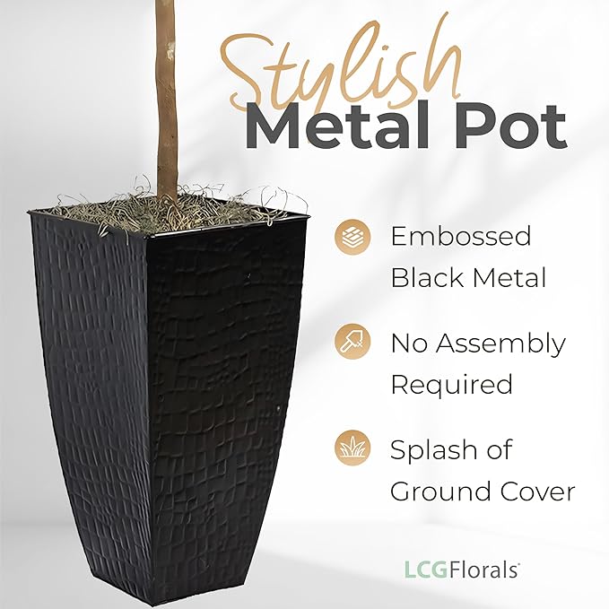 5ft Artificial Fiddle Leaf Fig Tree - Real Wood Trunk, Preassembled, No Maintenance Indoor Faux Plant in Black Metal Pot - Living Room, Home & Office Decor