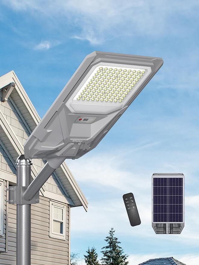 Ofuray Of-4000W Solar Street Lights Outdoor,24,000Mah High Power Solar Security Flood Lights Parking Lot Lights Commercial Dusk to Dawn, 6500k ip67 with Motion Sensor for Street,Court,Barn