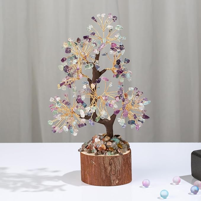 DUQGUHO Fluorite Tree Crystal Tree for Positive Energy Healing Crystal Tree of Life Fluorite Crystal Tree Decor Meditation Office Decor