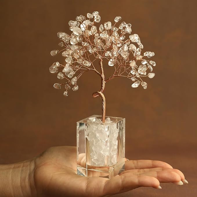 Clear Quartz Healing Crystal Tree of Life, Office Desk Home Shelf Decor, Natural Stone Healing Crystals Copper Wire Money Tree Spiritual Meditation Yoga Gifts for Women Men