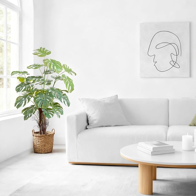 48 Inch Thick stem Turtle Dorsal Leaf ilitphke Artificial Monstera Deliciosa Plant,4ft Fake Swiss Cheese Potted Faux Tropical Floor Plants,Potted Faux Tree for Home Office Living Room Decor