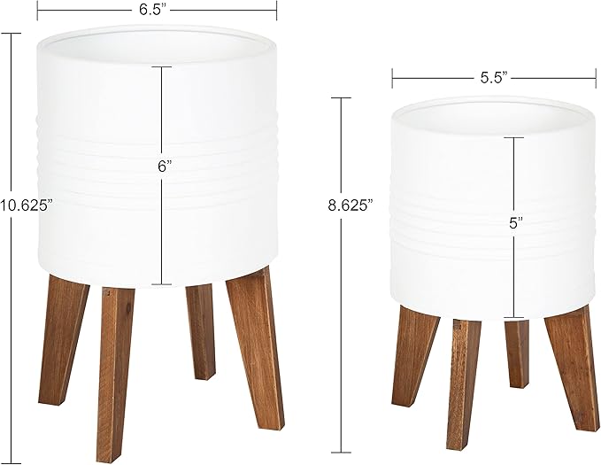 Kate and Laurel Gavri Rustic Farmhouse Metal and Wood Tabletop Planter Set; 2 Piece; White; Decorative Metal Planter Centerpiece for Table