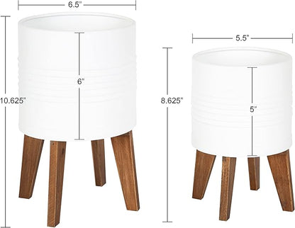 Kate and Laurel Gavri Rustic Farmhouse Metal and Wood Tabletop Planter Set; 2 Piece; White; Decorative Metal Planter Centerpiece for Table