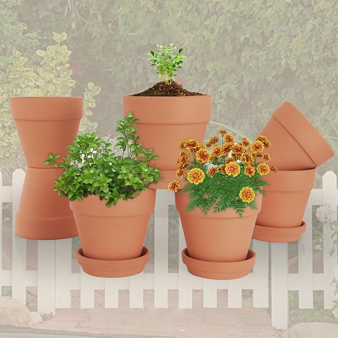 4 Inch Clay Pot for Plant with Saucer, Flower Pot with Tray, 12 Pack Small Terra Cotta Plant Pot with Drainage Hole, Terracotta Pot for Indoor Outdoor Plant, Great for Plants (4inch 12Pack)