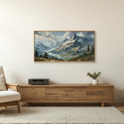 Ausril Nature Mountain Ridge Framed Canvas Wall Art Set, Woodland Landscape Wall Decor, Cloud Misty Forest Wall Painting, Boho Pine Tree River Art Print for Living Room, Bedroom, Office - 20"X40"