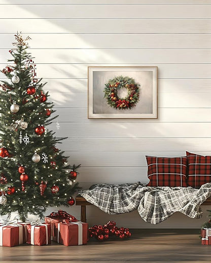 InSimSea Christmas Decor Framed Wall Art, Christmas straw wreath Canvas Painting, Pleasant Holiday decor Unique Christmas Gifts For Table Wall Farmhouse Mantel Home Office 12L x 16W