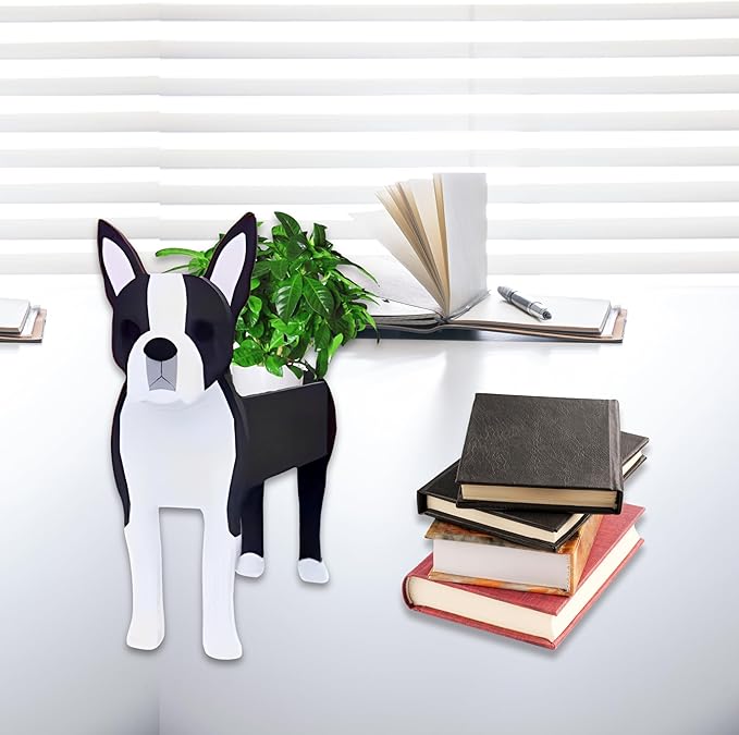 Boston Dog Planter Plant Pots,Cute Dog Flower Planter,Gifts for Pet Lovers,Unique Animal Plant Pots,Office,Indoor Outdoor Garden Decor(9.45 * 6.73 * 13.39in)
