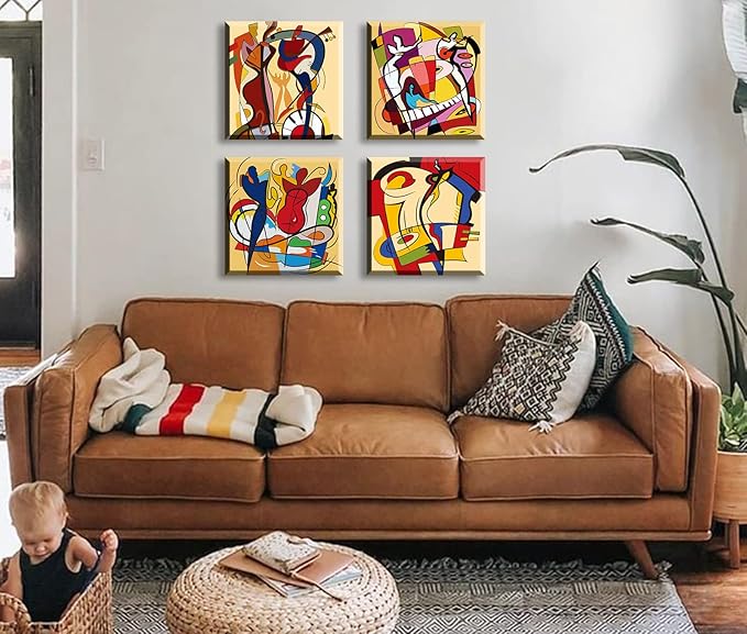 Modern Abstract Music Wall Art Colorful Music Graffiti Canvas Painting Prints Abstract Wall Pictures for Living Room Bedroom Decor Home Office Framed Artwork 12x12 In