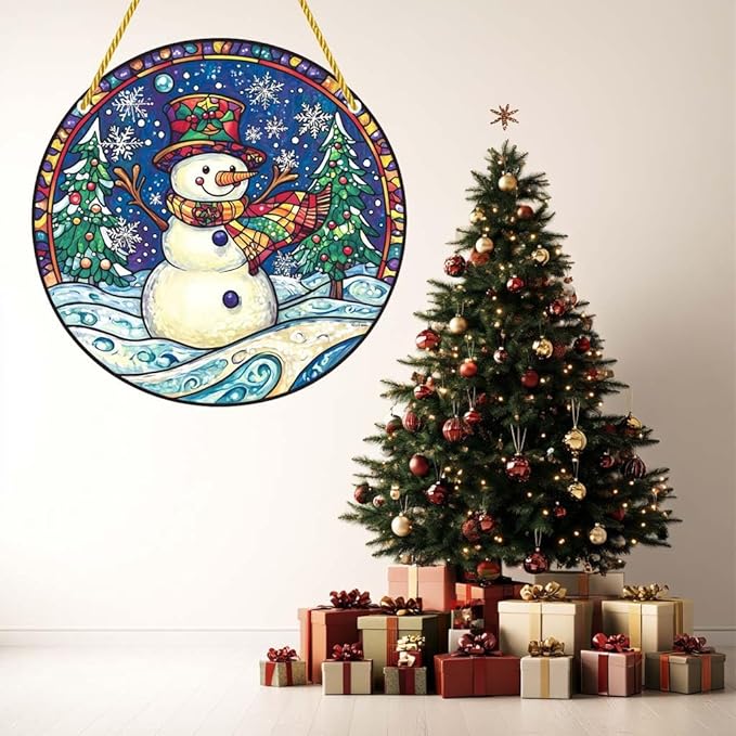Acrylic Window Hanging Funny Snowman Stained Panel Window Decoration for Outdoor Indoor Garden Yard Home Winter Decor 8 Inch