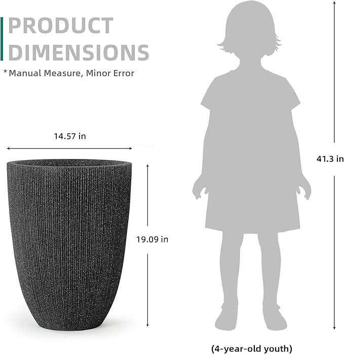 19.1" H Mediterranean Black Round Planter for Outdoor Plants,Set of 2 Large Flower Pot with Drainage Hole,Weather-Resistant for Porch,Garden,Patio or Indoor Use, Ideal for Christmas Decoration.