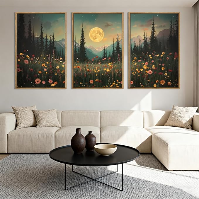 ANHUIB Large Wildflower Wall Art Mountain Floral Wall Decor Pine Tree Paintings Set of 3 for Living Room Bedroom Dining Room 16x24 Inch