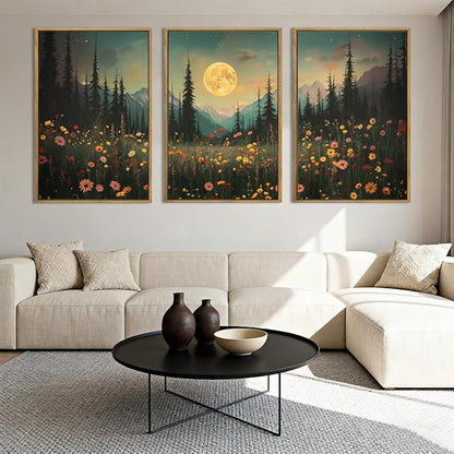 ANHUIB Large Wildflower Wall Art Mountain Floral Wall Decor Pine Tree Paintings Set of 3 for Living Room Bedroom Dining Room 16x24 Inch